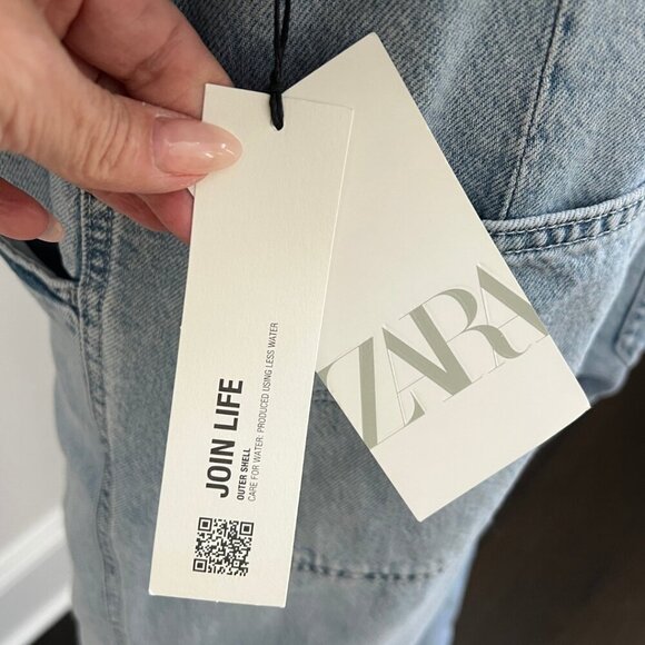 Zara Lightwash Denim Long Sleeve Button Front Jumpsuit NWT Size L - Picture 3 of 8